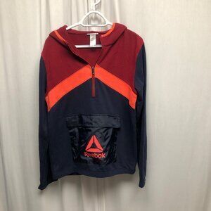 Reebok Hooded Pullover Sweatshirt Youth XXL 18 Maroon Blue Front Pocket Jacket